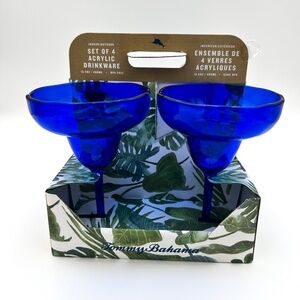 NEW Tommy Bahama Set of 4 Acrylic 13.5oz Drinkware Margarita Royal Blue NIB